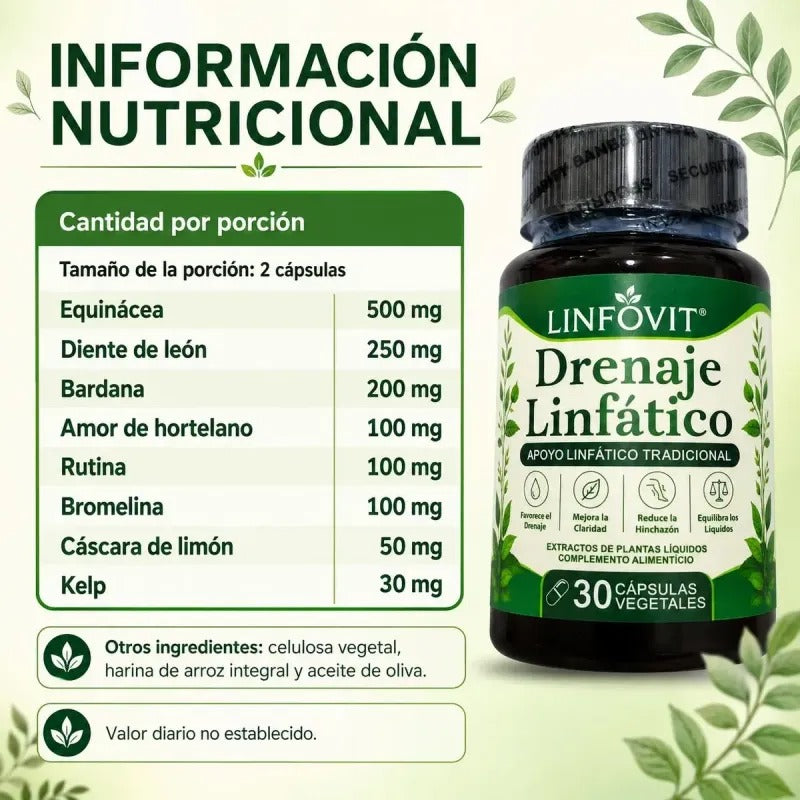 Información nutricional: 7 activos herbales por porción de 2 cápsulas