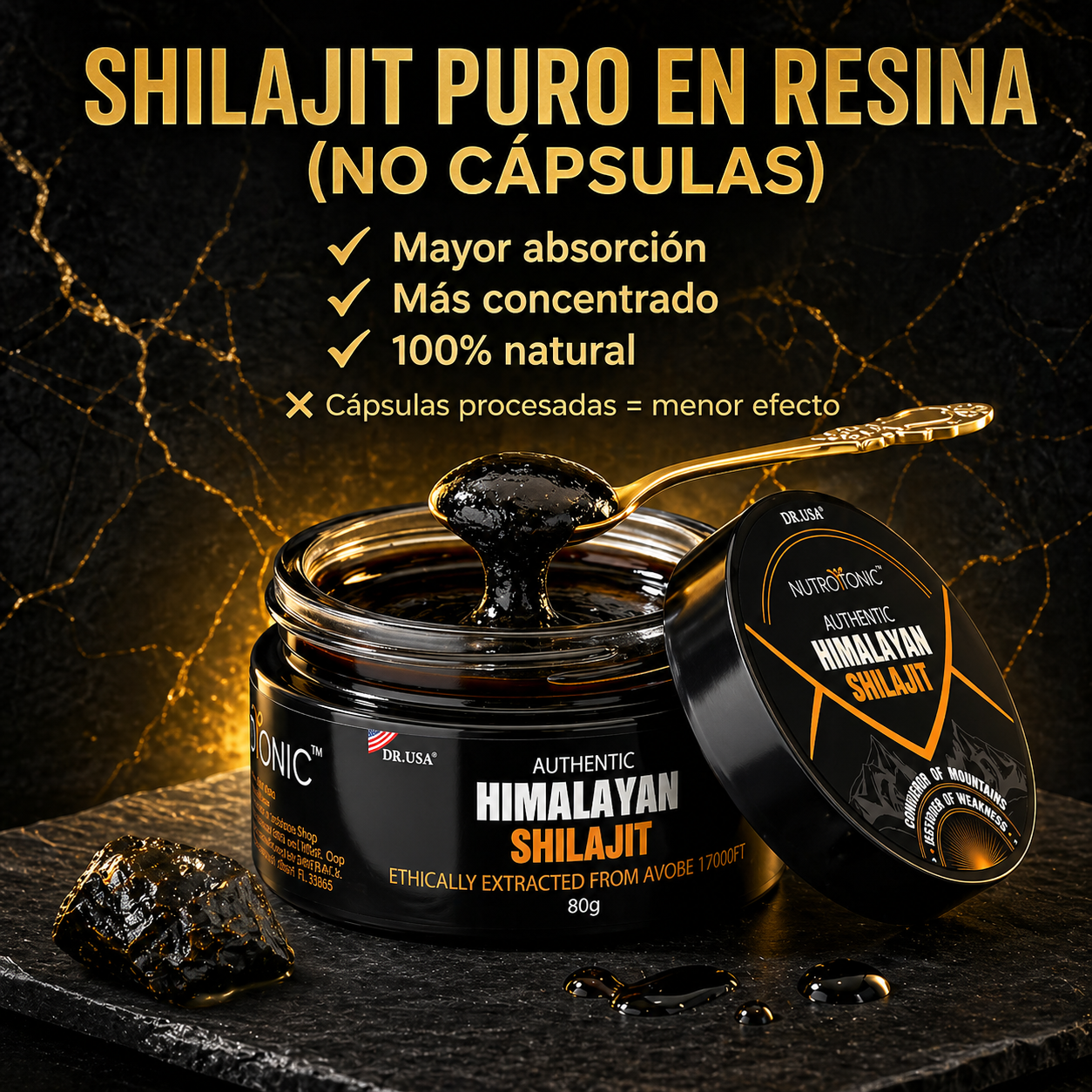 Shilajit del Himalaya 100% Puro ⚡ Más testosterona, más energía, más rendimiento masculino