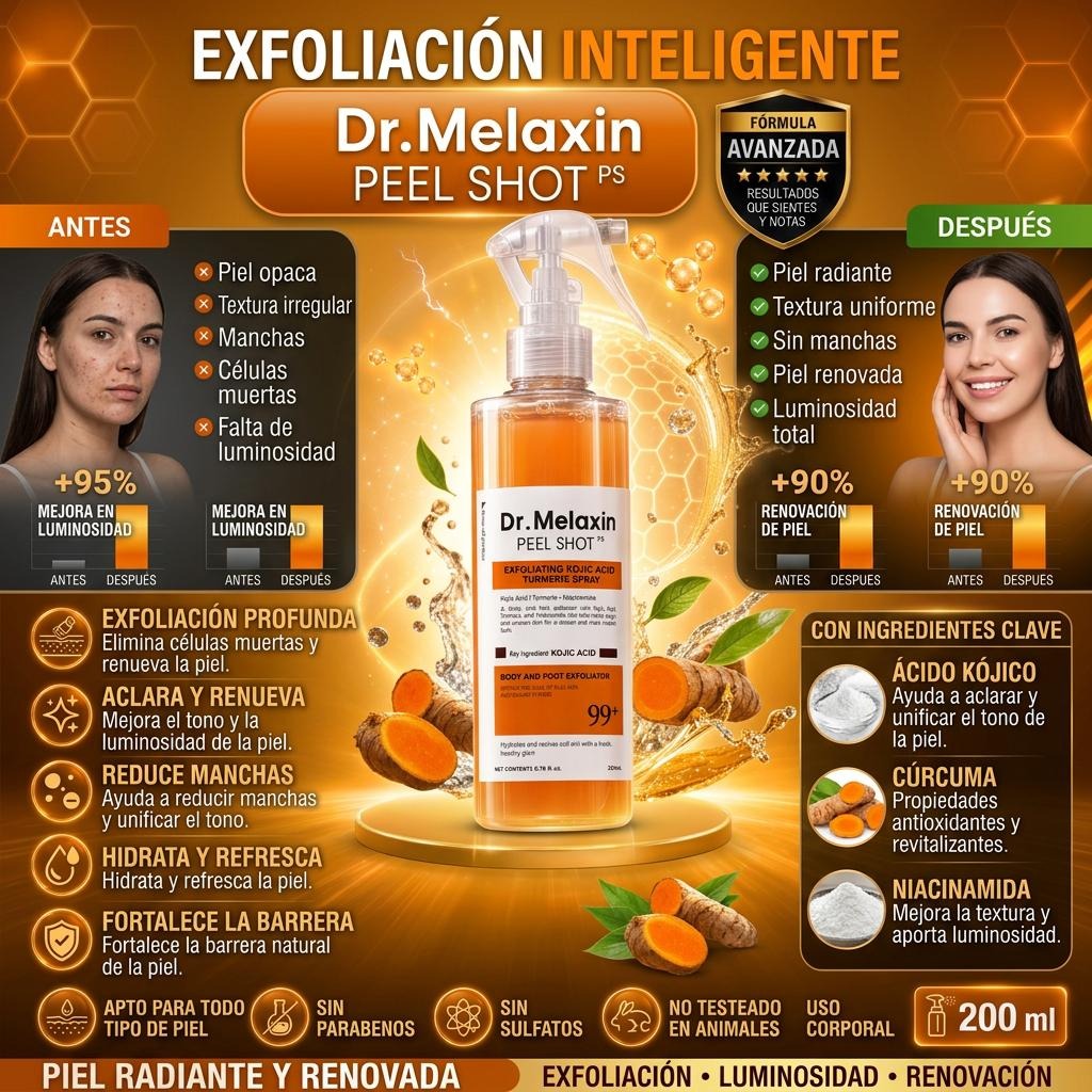 Dr.Melaxin™ PEEL SHOT SPRAY · ÁCIDO KÓJICO + CÚRCUMA · 200 ML
