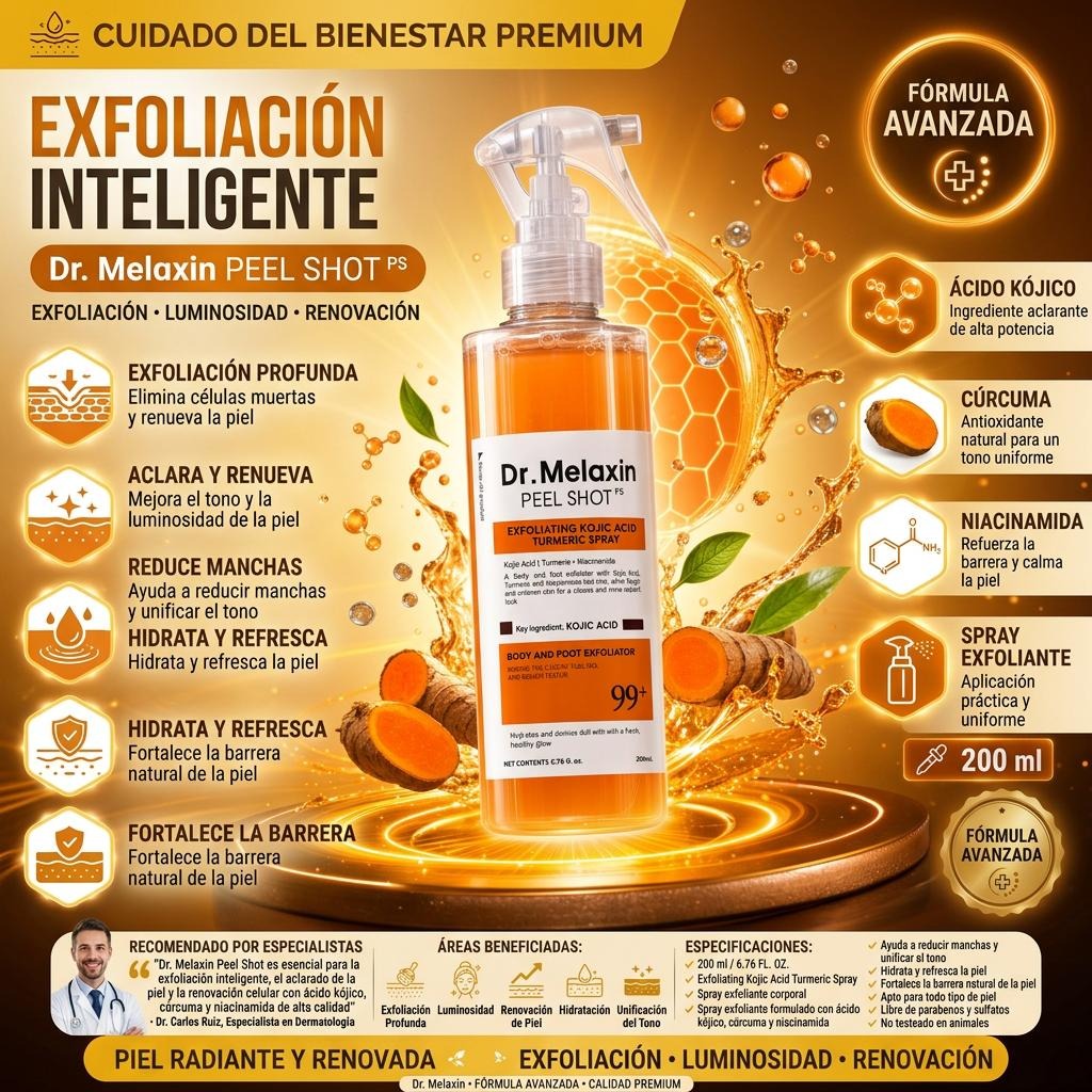 Dr.Melaxin™ PEEL SHOT SPRAY · ÁCIDO KÓJICO + CÚRCUMA · 200 ML