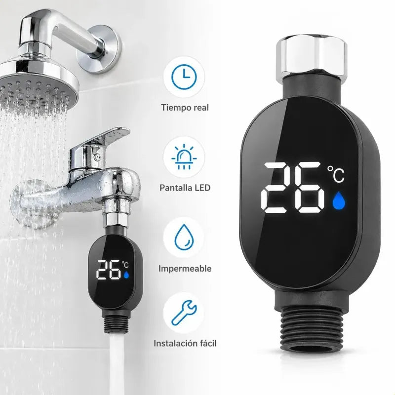 Termómetro de baño en tiempo real, pantalla LED, impermeable e instalación fácil