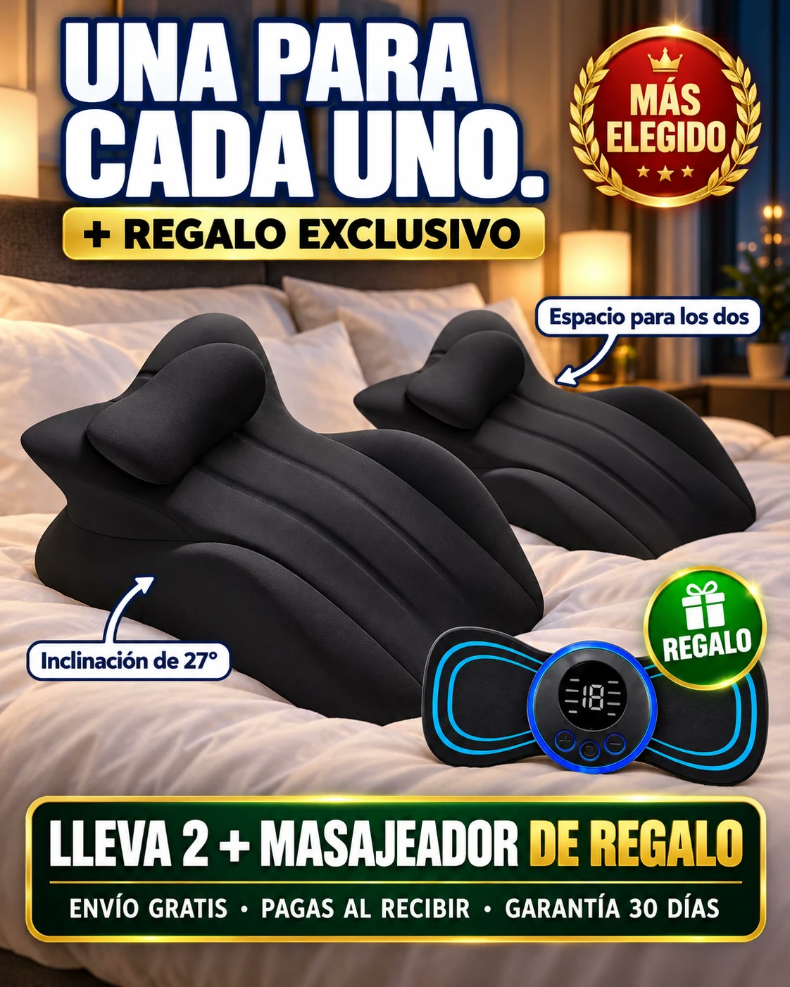 Almohada para parejas Sleepcare: lleva 2 y recibe un masajeador de regalo
